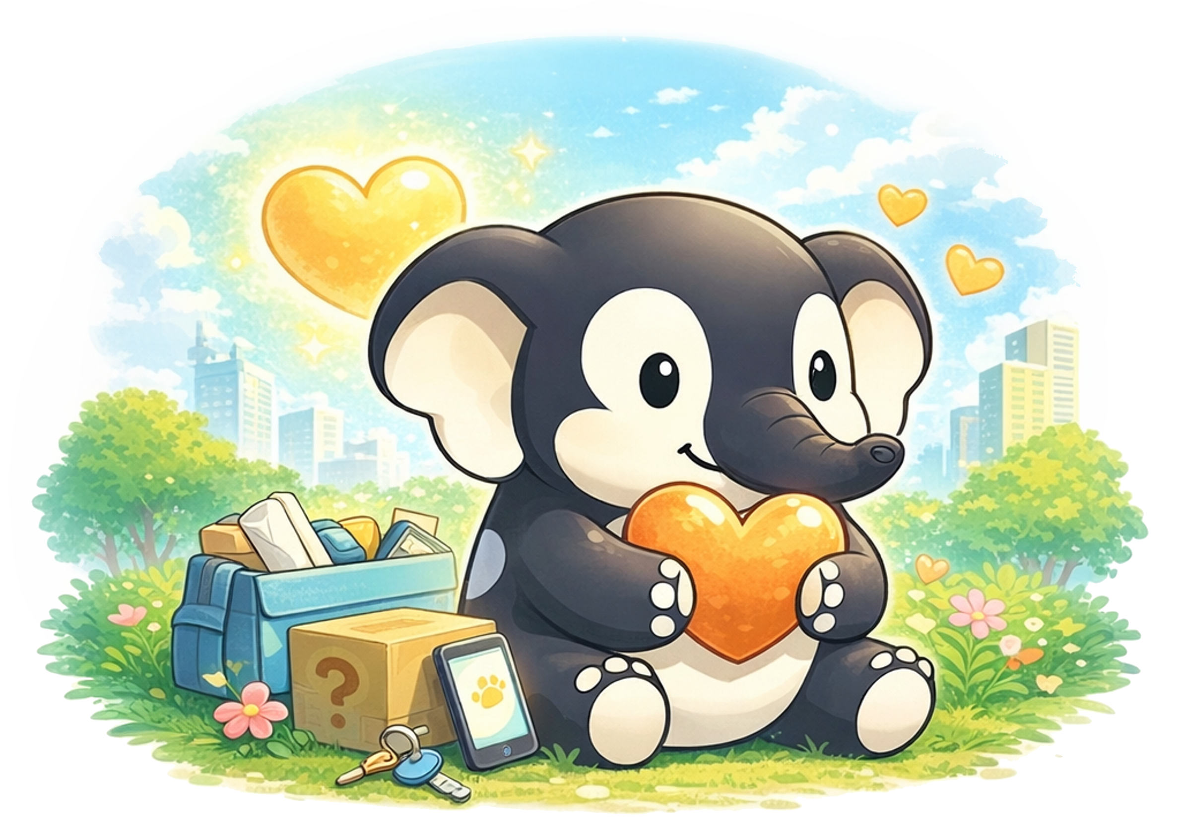 Elefante sosteniendo corazón dorado