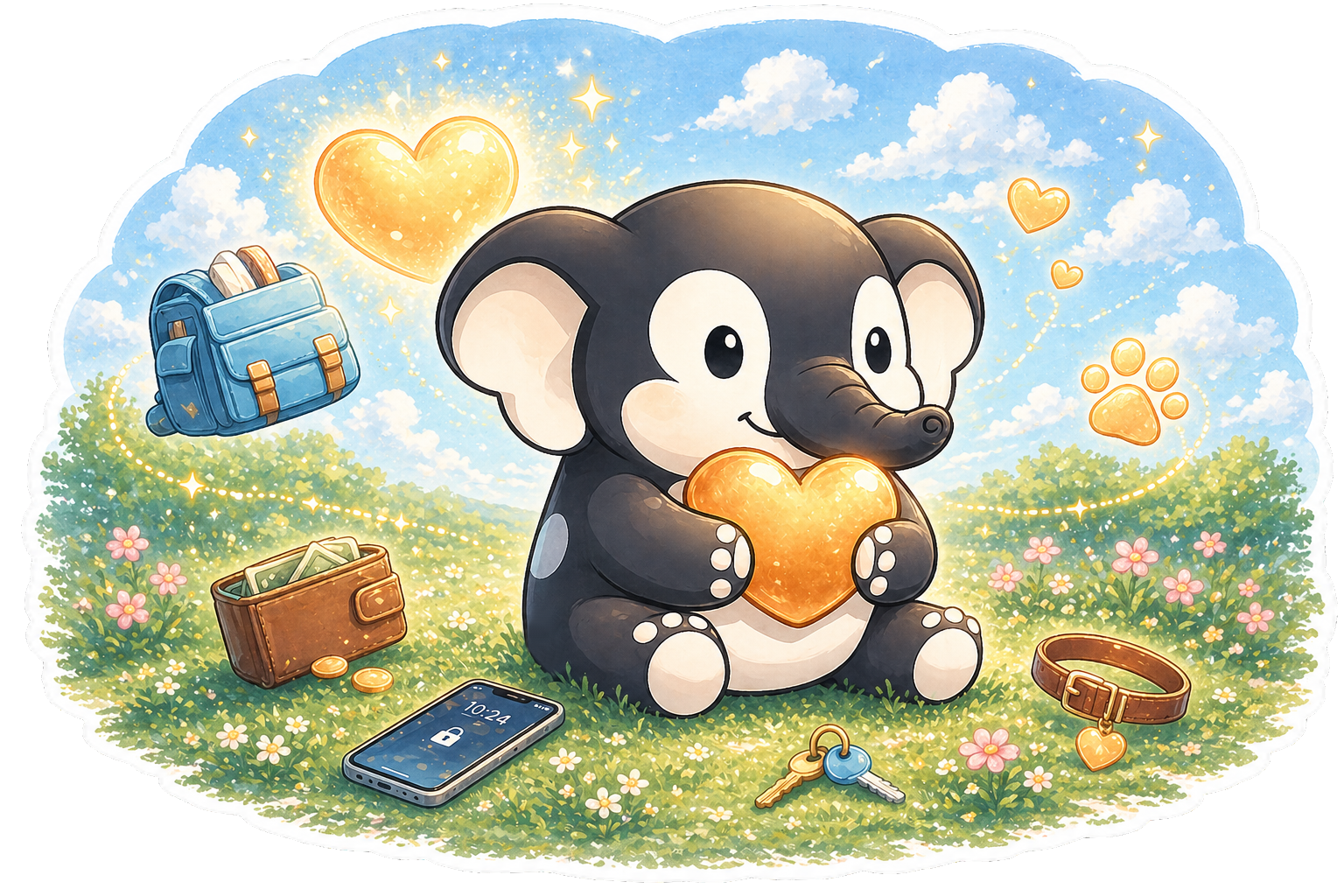 Elefante sosteniendo corazón dorado